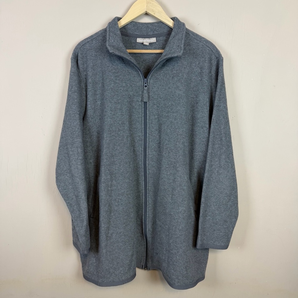 Woman Within Fleece Zip Jacket 4X 2X 26/28 Heather Gray Cozy Casual Lightweight